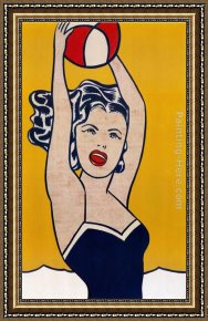 Girl with Hair Ribbon Roy Lichtenstein Framed Paintings - Girl with Ball by Roy Lichtenstein