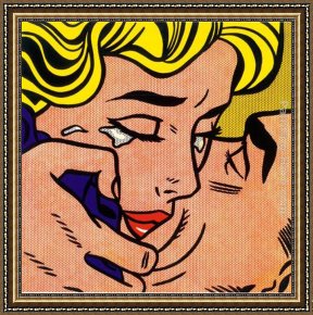 Girl with Hair Ribbon Roy Lichtenstein Framed Paintings - Kiss V by Roy Lichtenstein