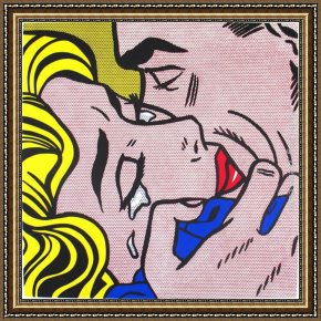 Girl with Hair Ribbon Roy Lichtenstein Framed Paintings - The Kiss V by Roy Lichtenstein