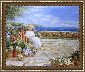 An Afternoon Ride Framed Paintings - Afternoon on the Terrace by Sally Swatland