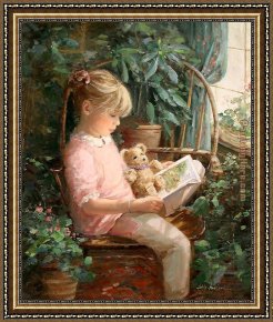 Interior Model Reading Framed Paintings - Reading with 'Oatmeal' by Sally Swatland