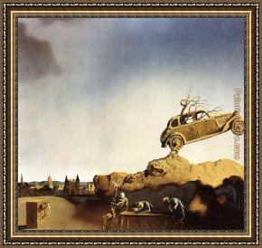 Town Square Framed Paintings - Apparition of the Town of Delft by Salvador Dali