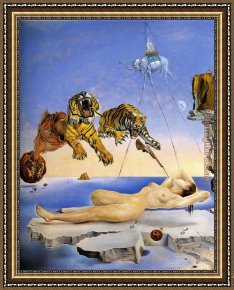 Jacob's Dream Framed Paintings - Dream Caused by the Flight of a Bee around a Pomegranate by Salvador Dali