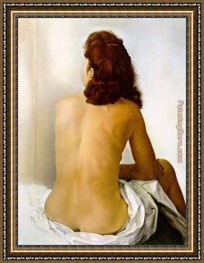 Nude on a Sofa Framed Paintings - Gala Nude From Behind Looking in an Invisible Mirror by Salvador Dali