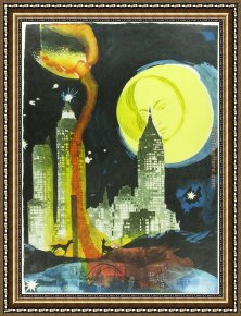 Beach Skyline Framed Paintings - Manhattan Skyline by Salvador Dali