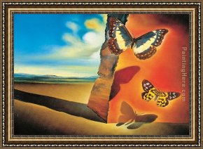 Landscape Framed Paintings - Paysage aux papillons (Landscape with Butterflies) by Salvador Dali