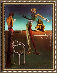 Two Roses on a Tablecloth Framed Paintings - Woman with a Head of Roses by Salvador Dali
