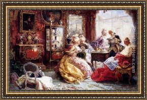 An Afternoon Ride Framed Paintings - An Afternoon In The Salon by Salvador Sanchez Barbudo