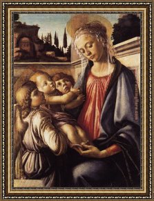 Four Children with a Basket of Fruit Framed Paintings - Madonna and Child and Two Angels by Sandro Botticelli