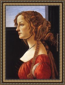 Women Framed Paintings - Portrait of a Young Woman by Sandro Botticelli