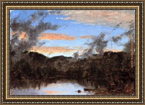 The Clove Catskills Framed Paintings - A Mist Rising at Sunset in the Catskills by Sanford Robinson Gifford