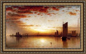 Gifford Framed Paintings - A Sunset, Bay of New York by Sanford Robinson Gifford