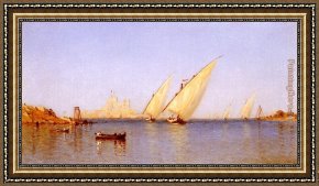 Gifford Framed Paintings - Fishing Boats Coming into Brindisi Harbor by Sanford Robinson Gifford