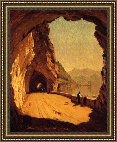 Como Framed Paintings - Stelvio Road by Lago di Como by Sanford Robinson Gifford