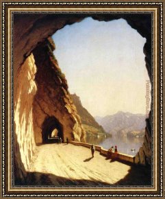 Como Framed Paintings - The Galleries of the Stelvio, Lake Como by Sanford Robinson Gifford
