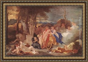 Nymph And Triton Framed Paintings - Bacchus and Ceres with Nymphs and Satyrs by Sebastien Bourdon