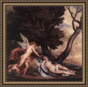 Cupid And Psyche As Children Framed Paintings - Cupid and Psyche by Sir Antony van Dyck