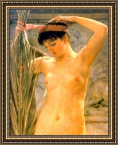 Interior Model Reading Framed Paintings - A Sculptor's Model detail by Sir Lawrence Alma-Tadema