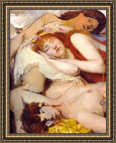 Dance Framed Paintings - Exhausted Maenides after the Dance by Sir Lawrence Alma-Tadema