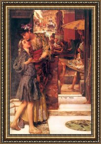 The Kiss (le Baiser _ Il Baccio) Framed Paintings - The Parting Kiss by Sir Lawrence Alma-Tadema