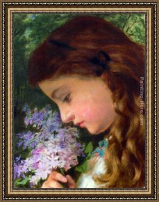 Lilac Framed Paintings - Girl With Lilac by Sophie Gengembre Anderson