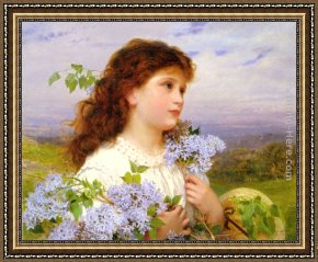 Lilac Framed Paintings - The Time of the Lilacs by Sophie Gengembre Anderson