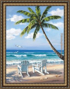 Beach Skyline Framed Paintings - Hidden Beach by Sung Kim