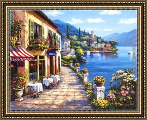 The Night Cafe Framed Paintings - Overlook Cafe I by Sung Kim