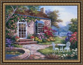 Promise of Spring Framed Paintings - Spring Patio I by Sung Kim