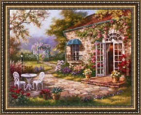 Promise of Spring Framed Paintings - Spring Patio II by Sung Kim