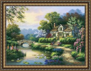 Leda And The Swan Framed Paintings - Swan Cottage II by Sung Kim