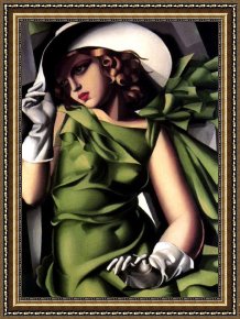 Calla-green Framed Paintings - Girl in a Green Dress by Tamara de Lempicka