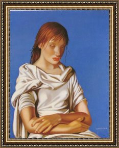 The Lady of Shalott Framed Paintings - Lady in Blue by Tamara de Lempicka
