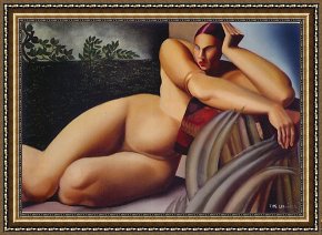Nude on a Sofa Framed Paintings - Reclining Nude by Tamara de Lempicka