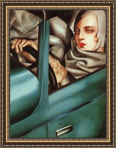 Portrait Framed Paintings - Self Portrait in Green Bugatti by Tamara de Lempicka