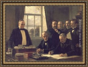 Peace Preserved Framed Paintings - The Signing of the Protocol of Peace Between the United States and Spain on August 12, 1898 by Theobald Chartran