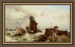 Port, Framed Paintings - Ships Entering a Port in a Storm by Theodor Alexander Weber