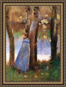 Landscape with Figure Framed Paintings - Figure in a Landscape by Theodore Robinson