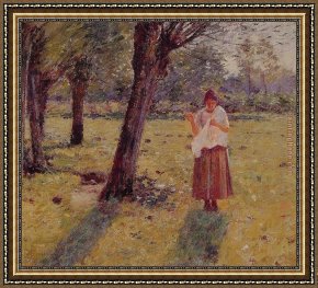 Robinson Framed Paintings - Girl Sewing by Theodore Robinson
