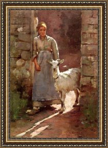 Robinson Framed Paintings - Girl with Goat by Theodore Robinson