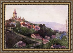 Houses in France Framed Paintings - Houses in France by Theodore Robinson