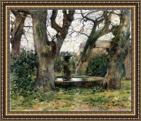 Robinson Framed Paintings - Italian Landscape with a Fountain by Theodore Robinson