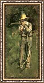Robinson Framed Paintings - Man with Scythe by Theodore Robinson