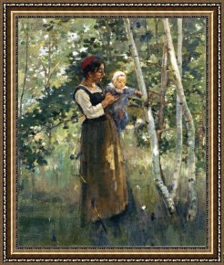Robinson Framed Paintings - Mother and Child by the Hearth by Theodore Robinson