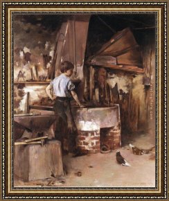 Robinson Framed Paintings - The Apprentice Blacksmith by Theodore Robinson