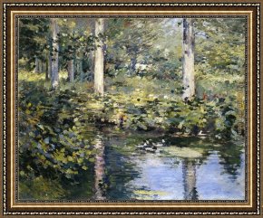 Robinson Framed Paintings - The Duck Pond by Theodore Robinson