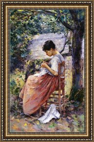 Robinson Framed Paintings - The Layette by Theodore Robinson