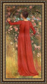 Robinson Framed Paintings - The Red Gown by Theodore Robinson