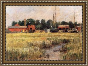 Robinson Framed Paintings - The Ship Yard by Theodore Robinson