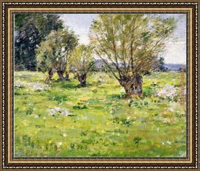 Weeping Willow Framed Paintings - Willows and Wildflowers by Theodore Robinson